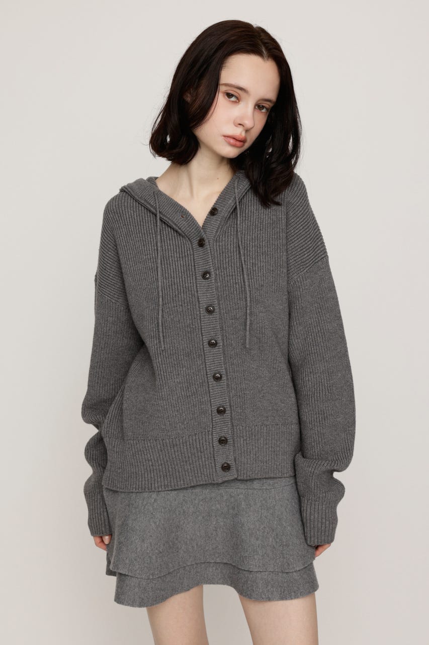 KNIT BUTTON HOODIE T.GRY FREE