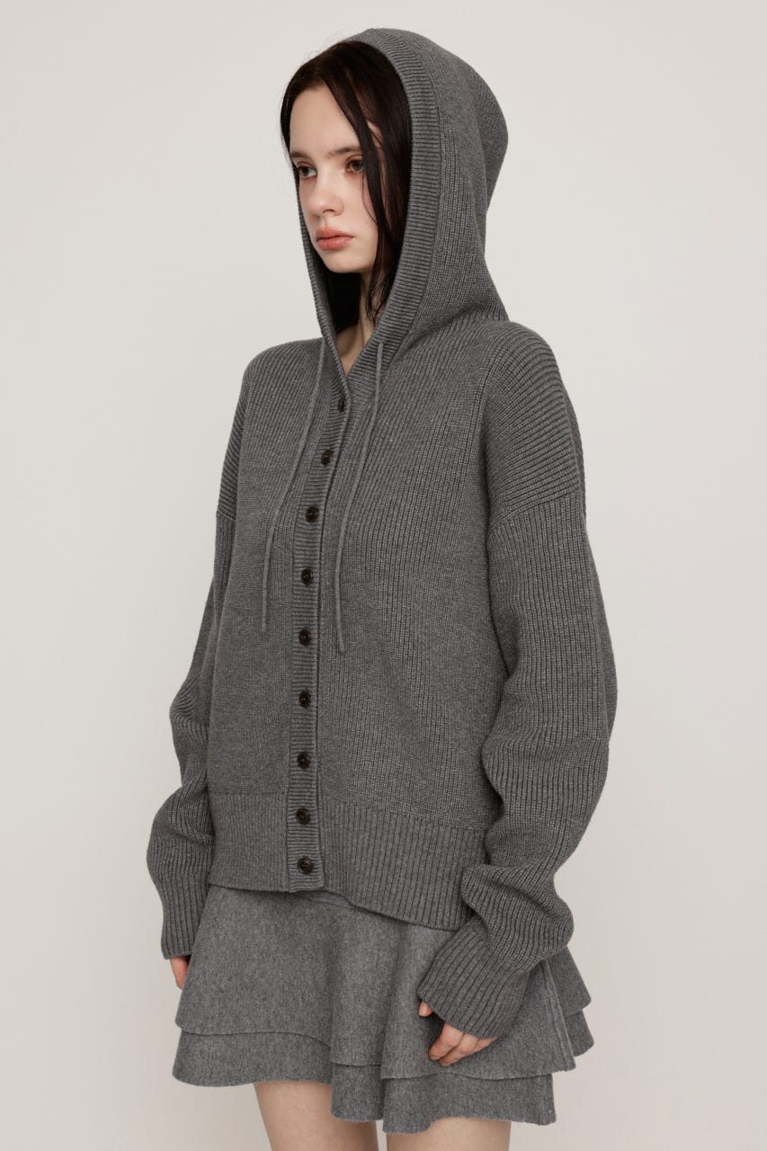 KNIT BUTTON HOODIE T.GRY FREE
