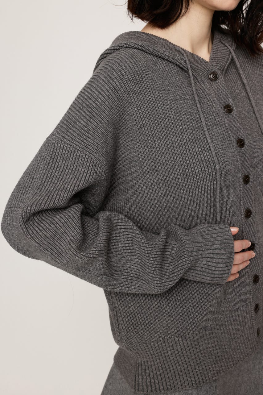 KNIT BUTTON HOODIE T.GRY FREE