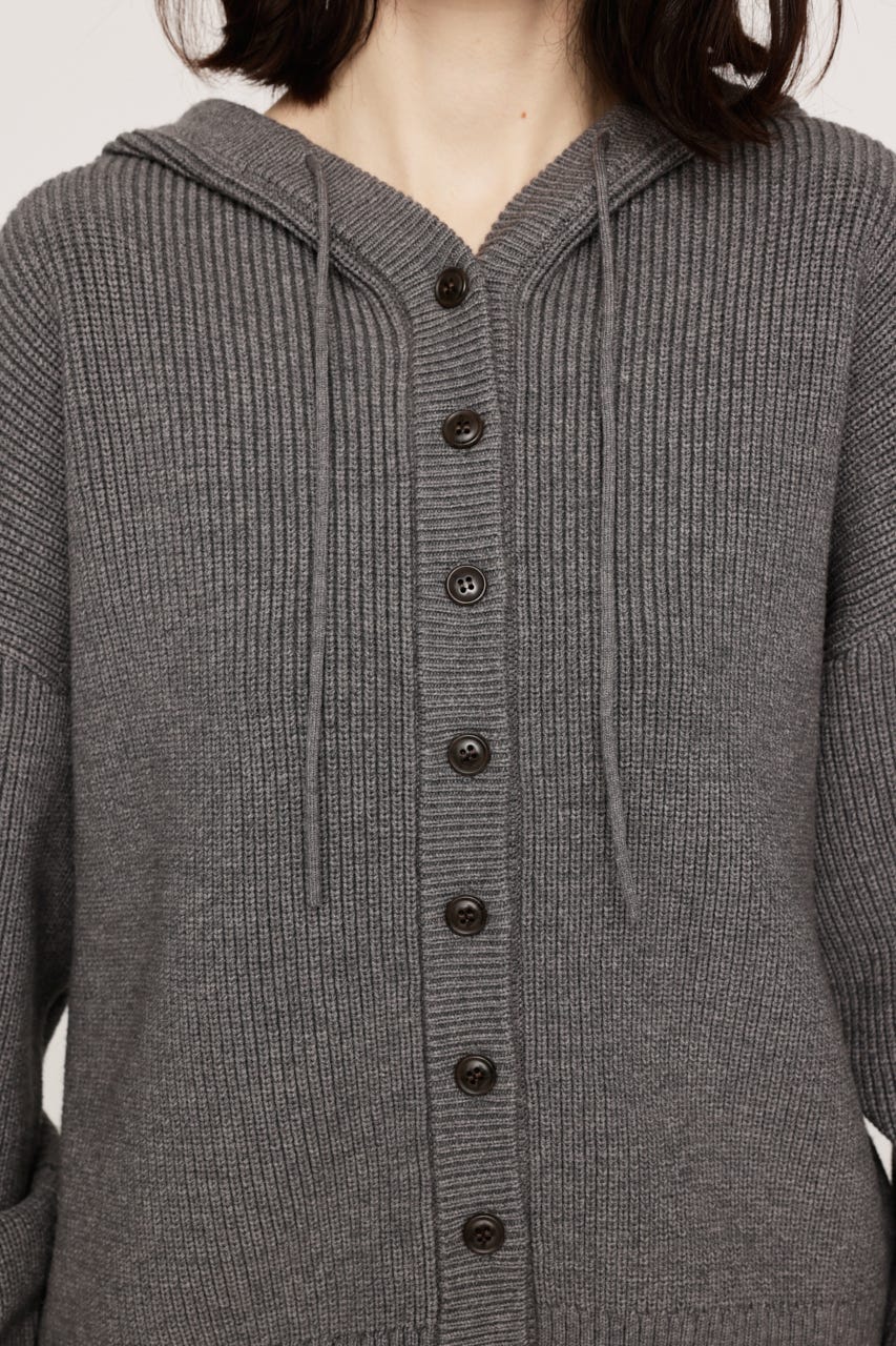 KNIT BUTTON HOODIE T.GRY FREE