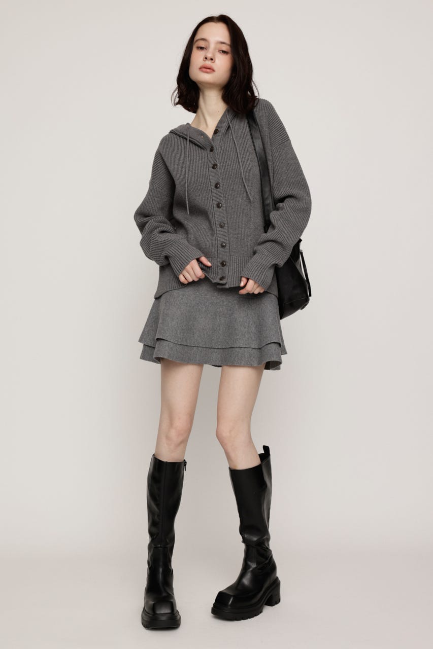 KNIT BUTTON HOODIE T.GRY FREE