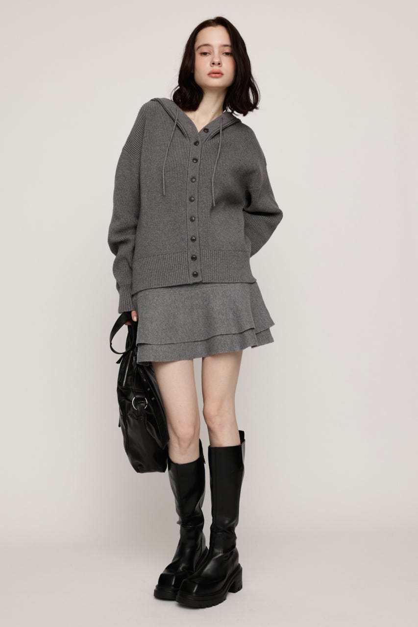 KNIT BUTTON HOODIE T.GRY FREE