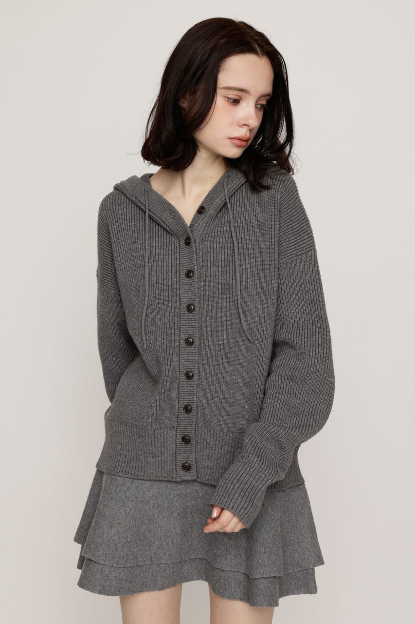 KNIT BUTTON HOODIE T.GRY FREE