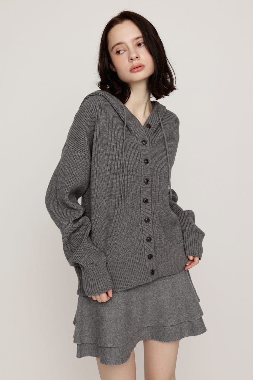 KNIT BUTTON HOODIE T.GRY FREE
