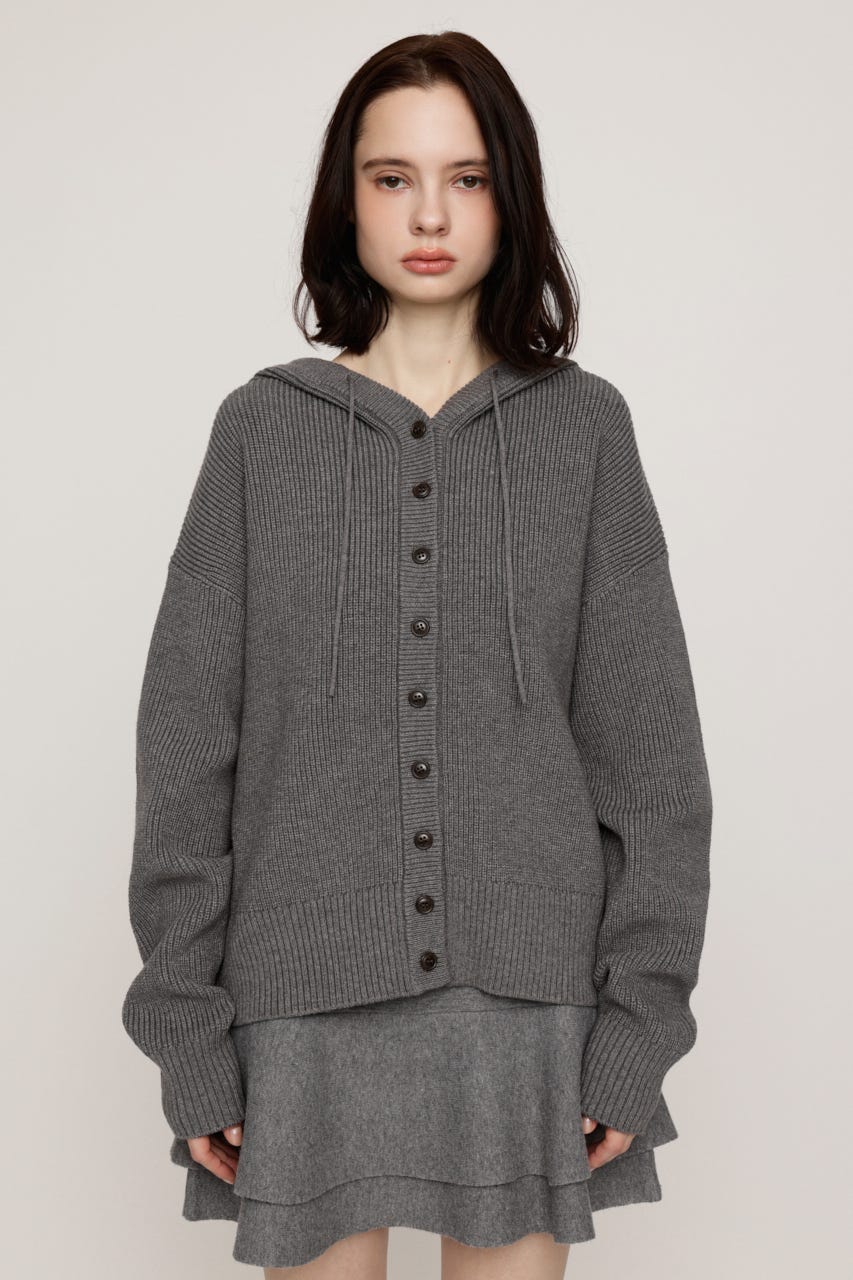KNIT BUTTON HOODIE T.GRY FREE