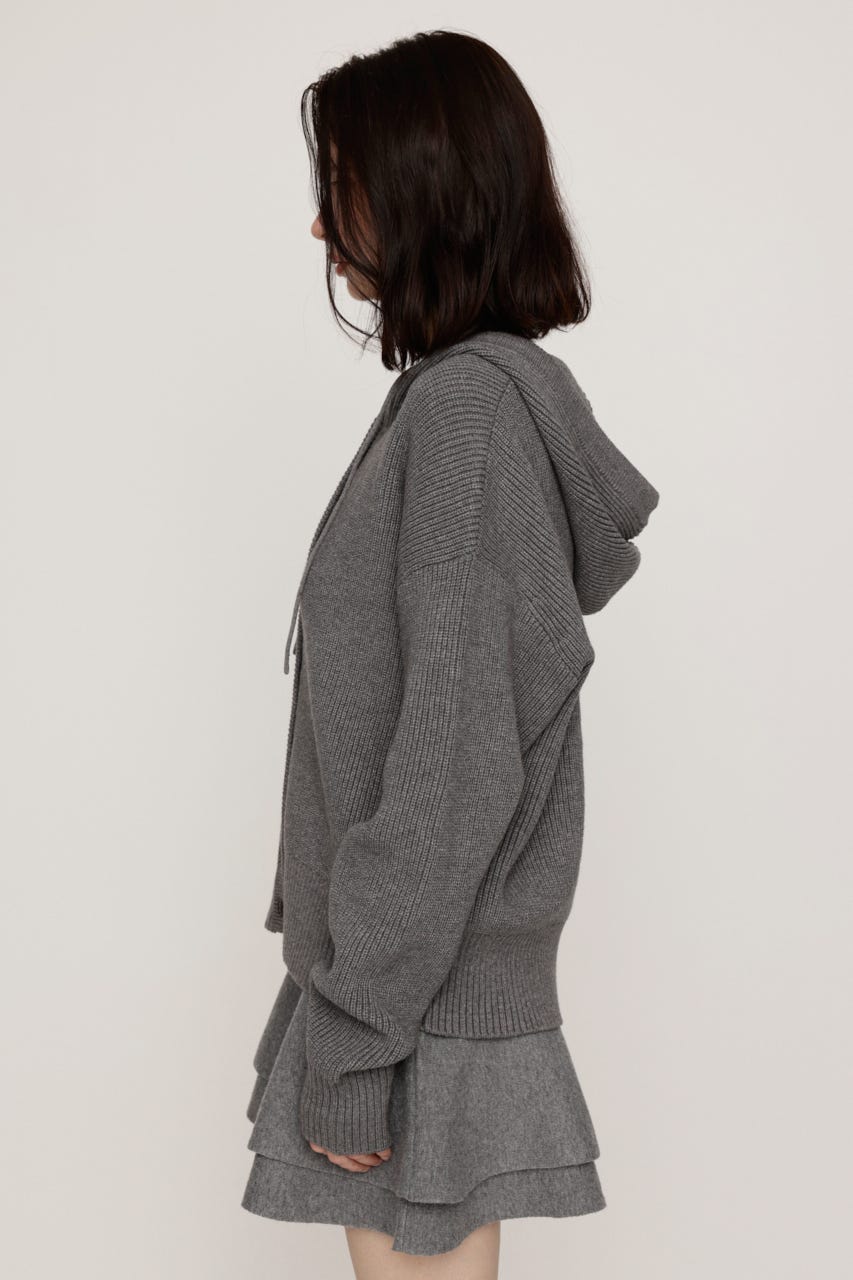 KNIT BUTTON HOODIE T.GRY FREE