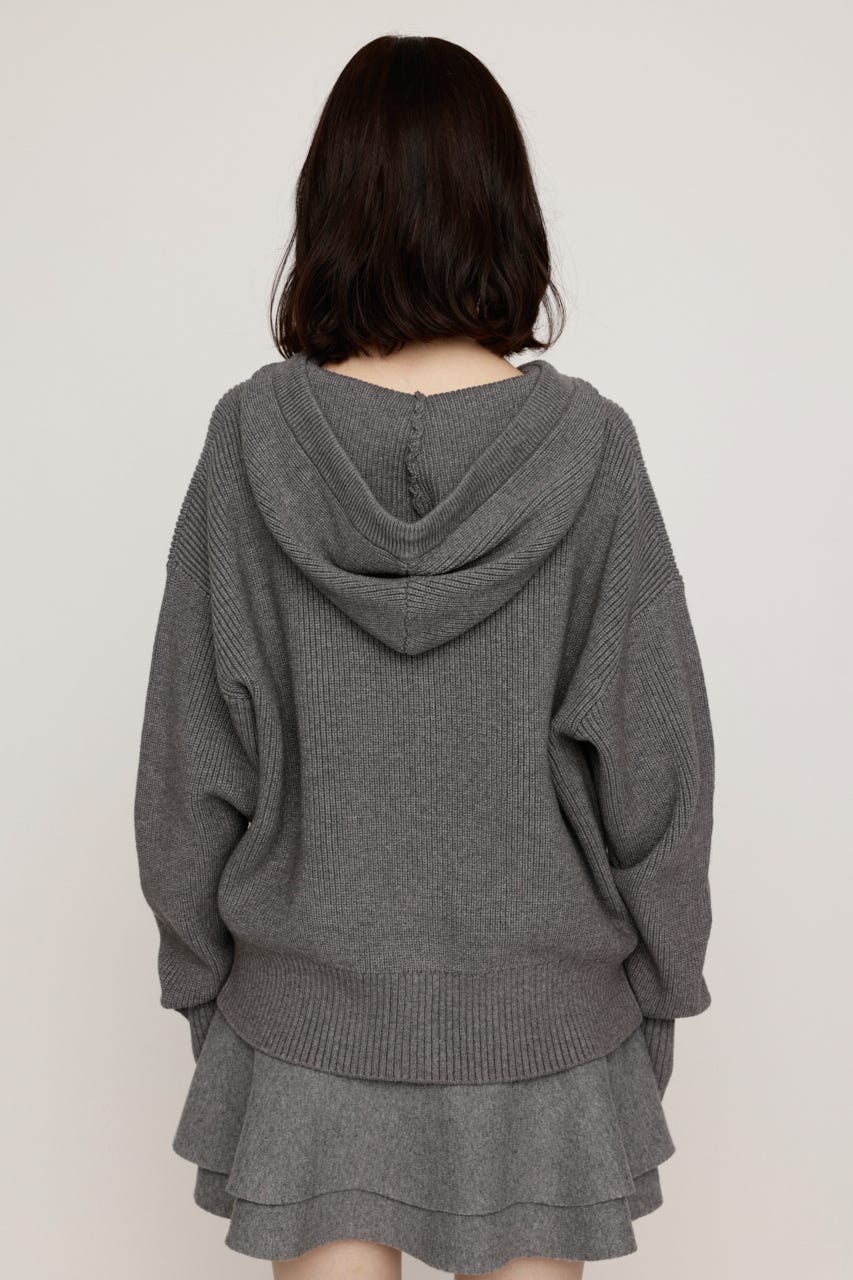 KNIT BUTTON HOODIE T.GRY FREE