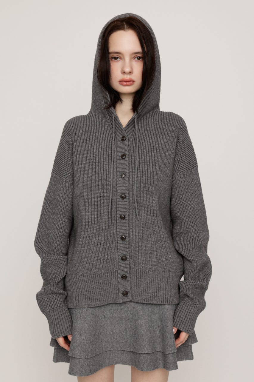 KNIT BUTTON HOODIE T.GRY FREE
