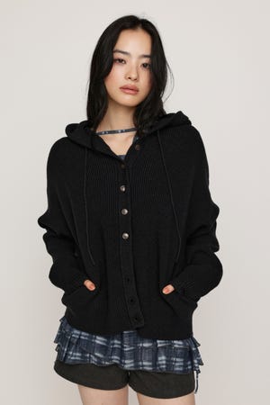 KNIT BUTTON HOODIE