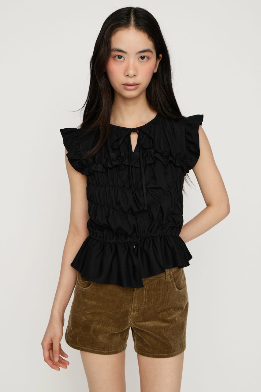 ASYMMETRY SHIRRING トップス BLK FREE