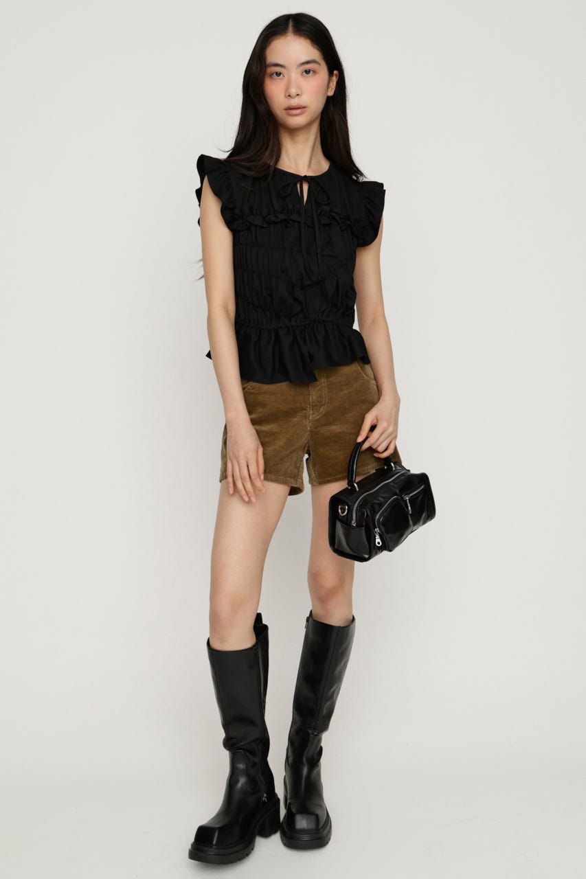 ASYMMETRY SHIRRING トップス BLK FREE