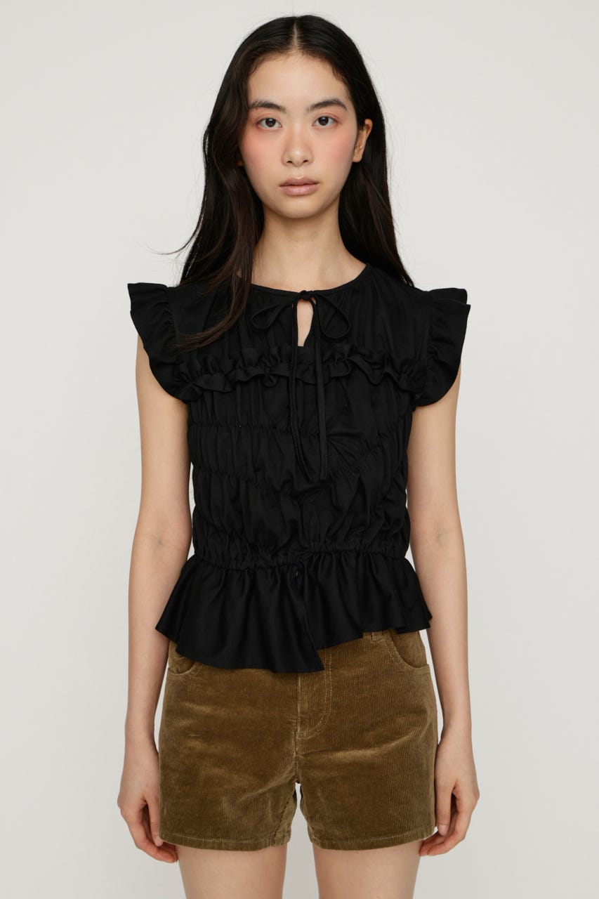 ASYMMETRY SHIRRING トップス BLK FREE