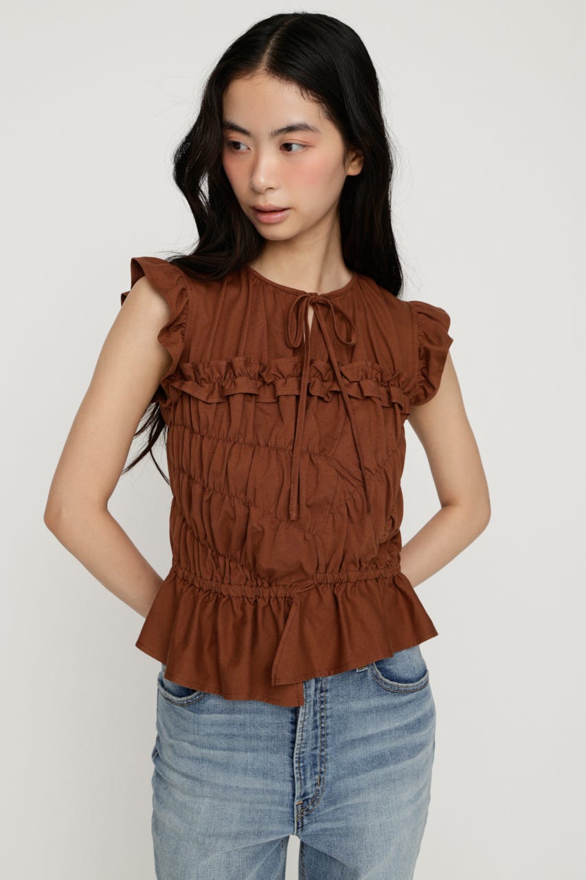 ASYMMETRY SHIRRING トップス BRN FREE