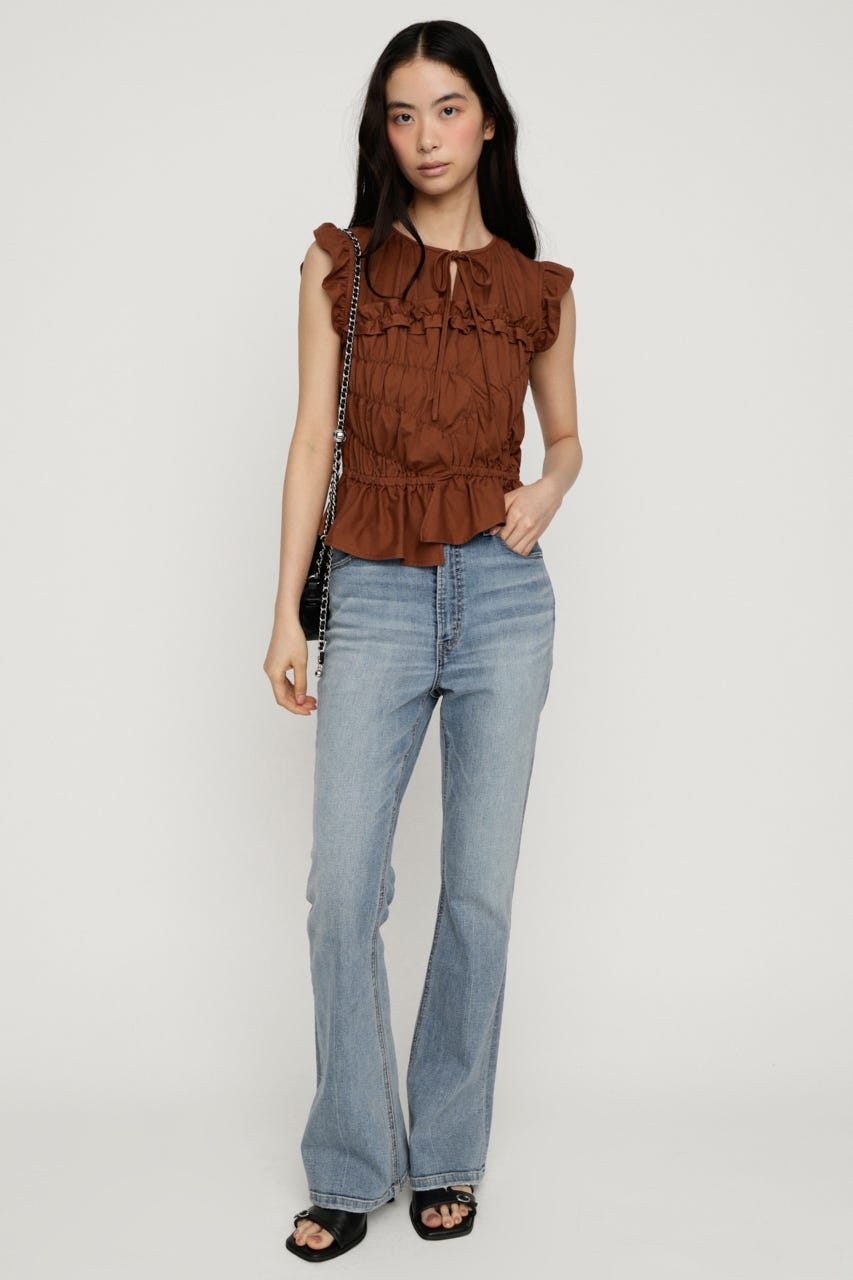 ASYMMETRY SHIRRING トップス BRN FREE