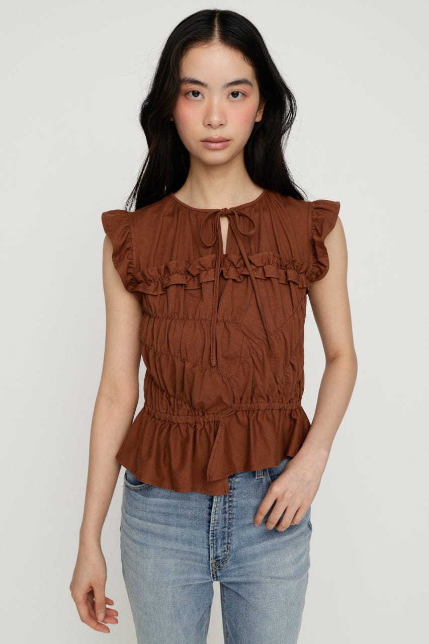 ASYMMETRY SHIRRING トップス BRN FREE