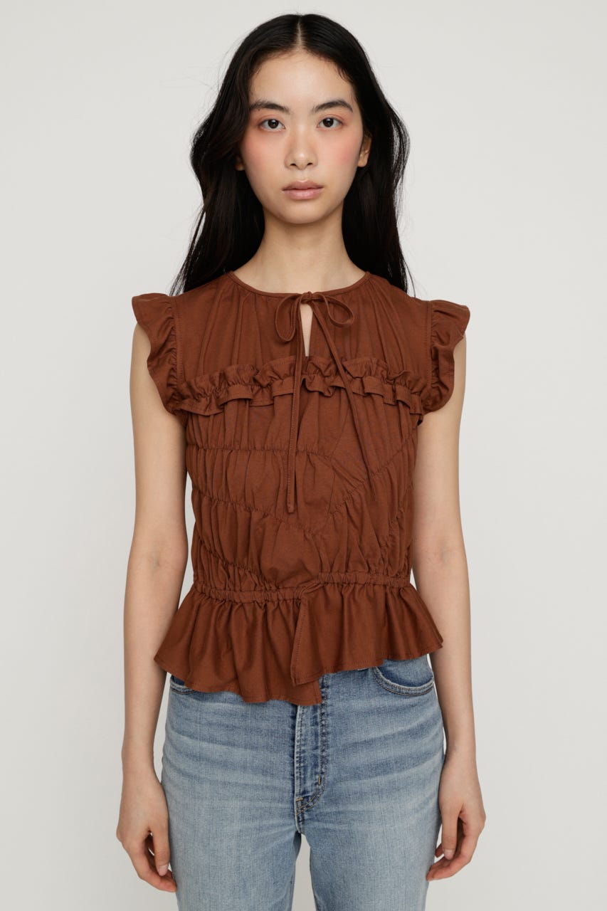 ASYMMETRY SHIRRING トップス BRN FREE