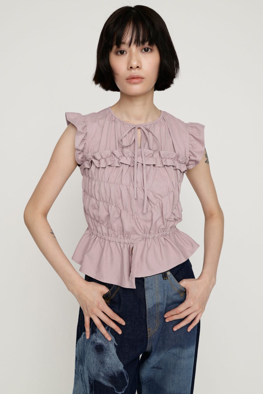 ASYMMETRY SHIRRING トップス D/PNK FREE