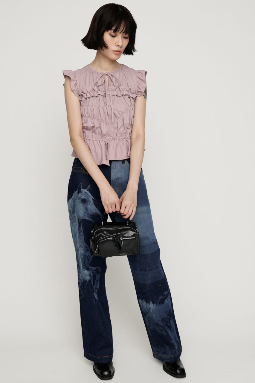 ASYMMETRY SHIRRING トップス D/PNK FREE