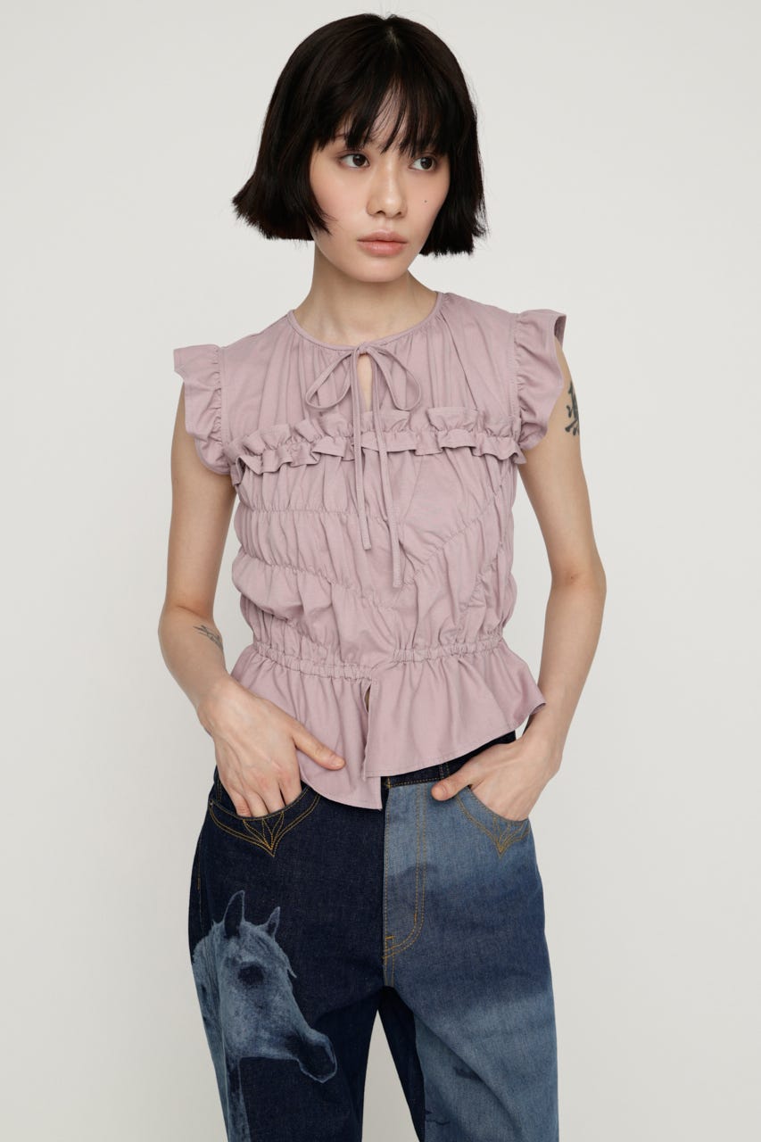 ASYMMETRY SHIRRING トップス D/PNK FREE