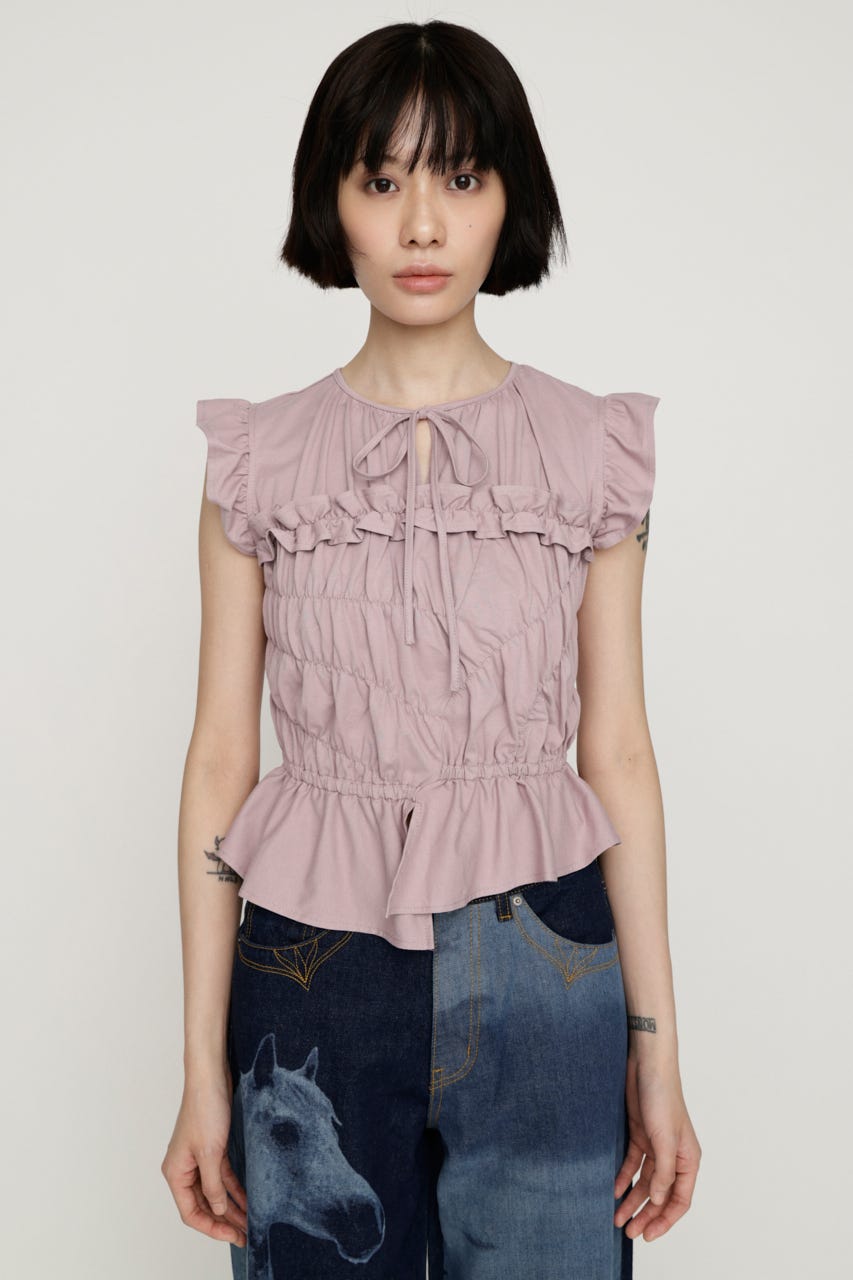 ASYMMETRY SHIRRING トップス D/PNK FREE