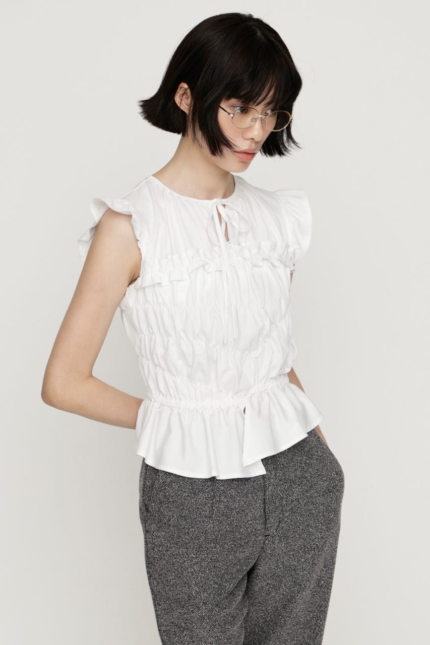 ASYMMETRY SHIRRING トップス WHT FREE
