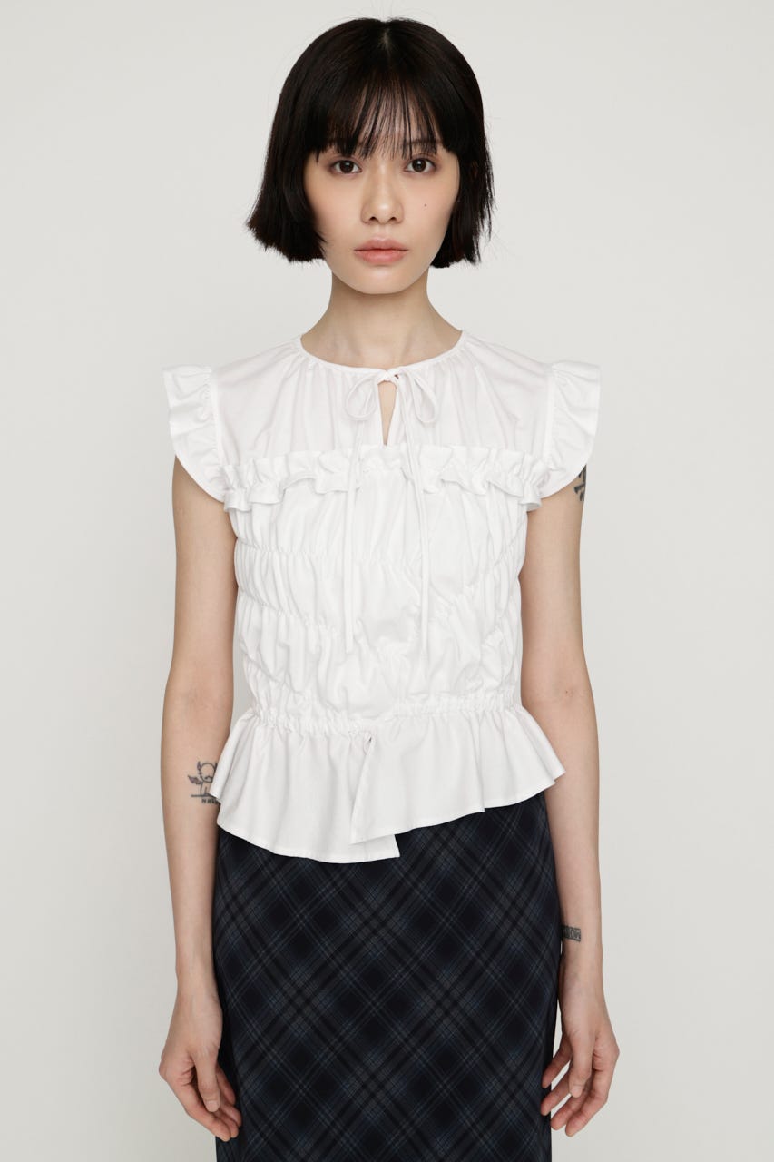 ASYMMETRY SHIRRING トップス WHT FREE
