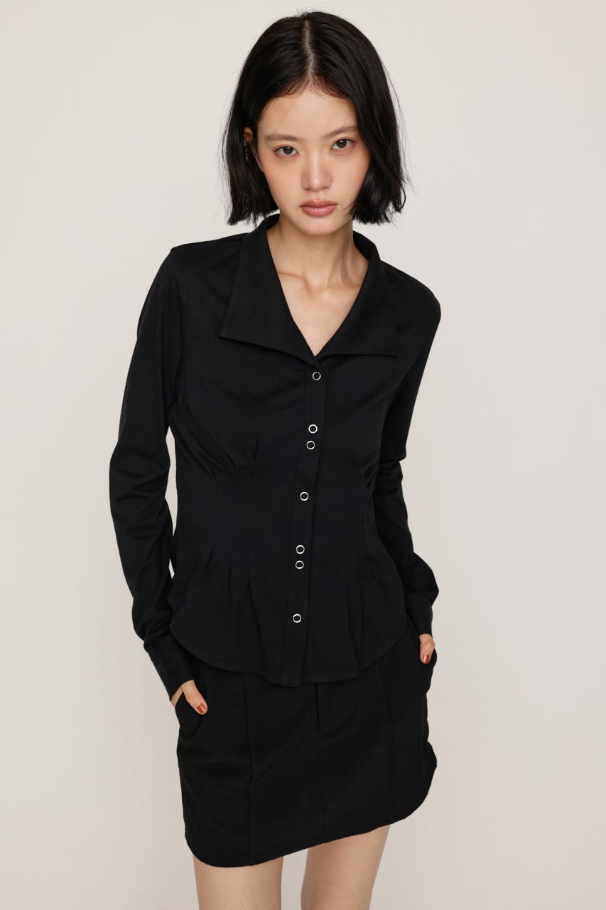 OPEN COLLAR TUCKED シャツ BLK FREE