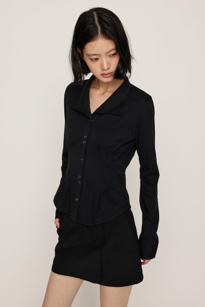 OPEN COLLAR TUCKED シャツ BLK FREE