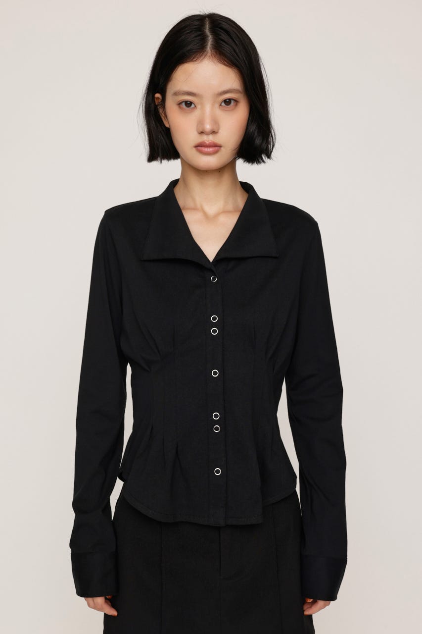 OPEN COLLAR TUCKED シャツ BLK FREE