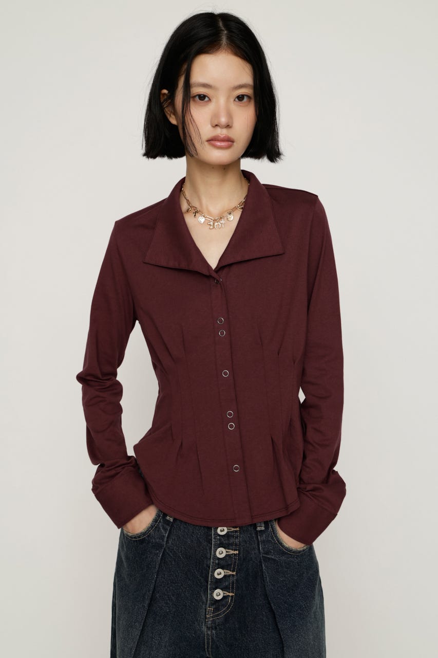 OPEN COLLAR TUCKED シャツ D/RED FREE