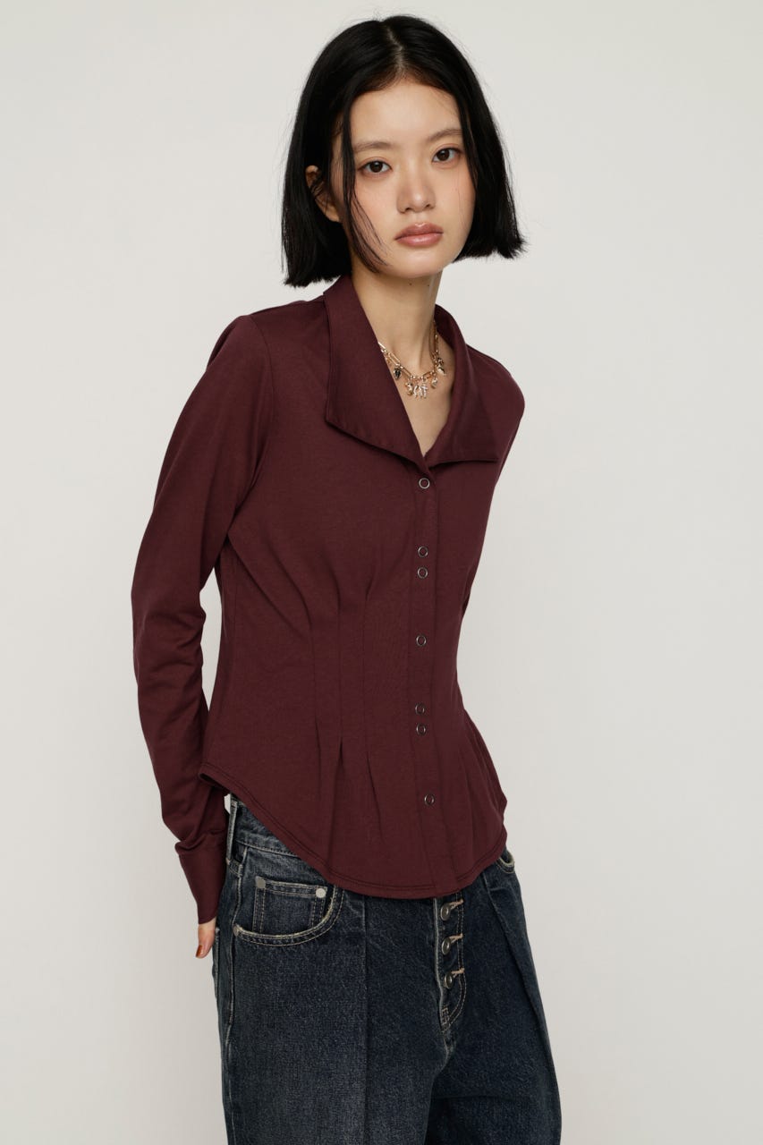 OPEN COLLAR TUCKED シャツ D/RED FREE