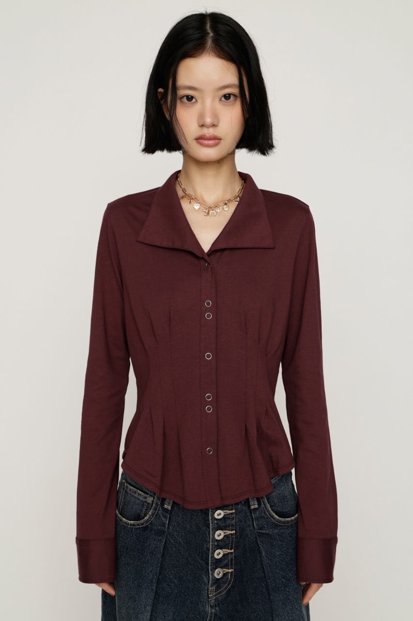 OPEN COLLAR TUCKED シャツ D/RED FREE
