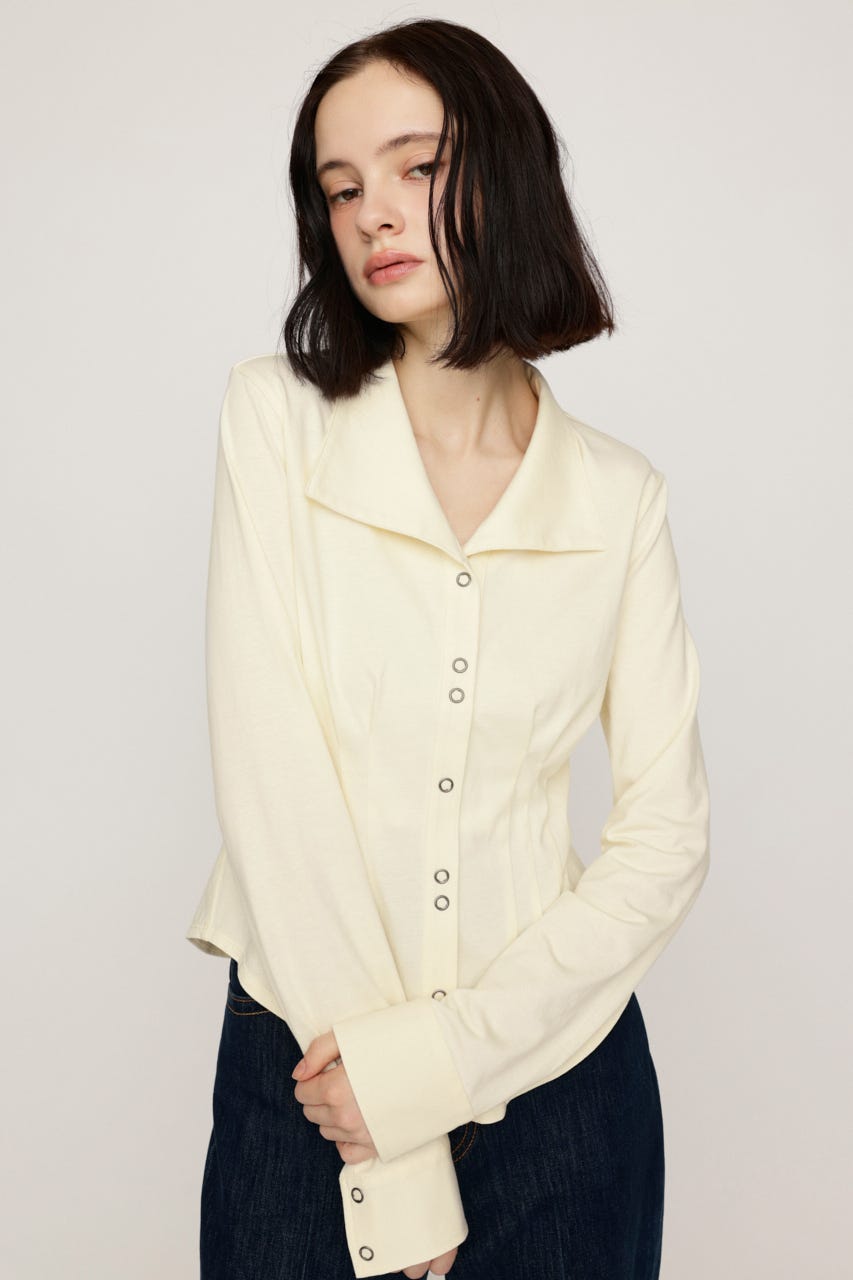 OPEN COLLAR TUCKED シャツ O/WHT FREE