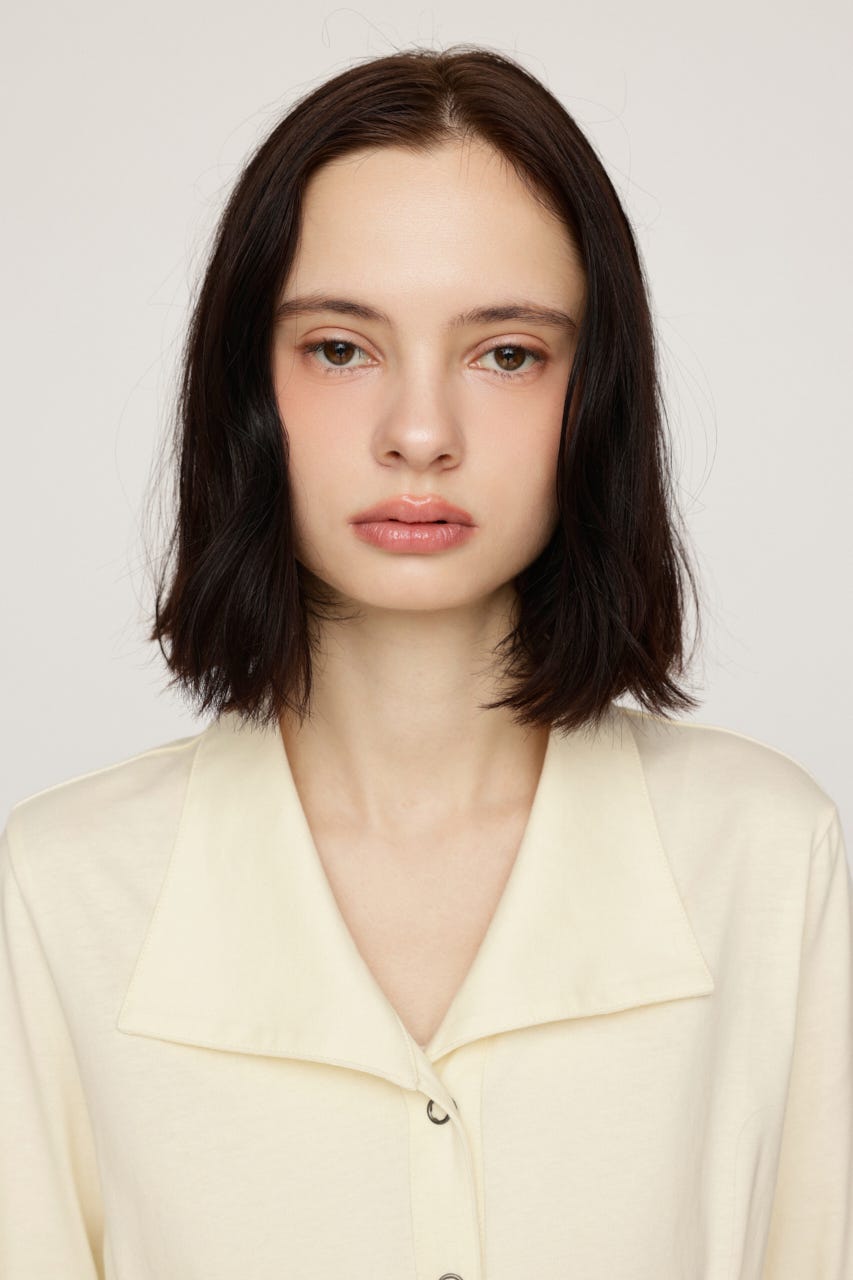 OPEN COLLAR TUCKED シャツ O/WHT FREE