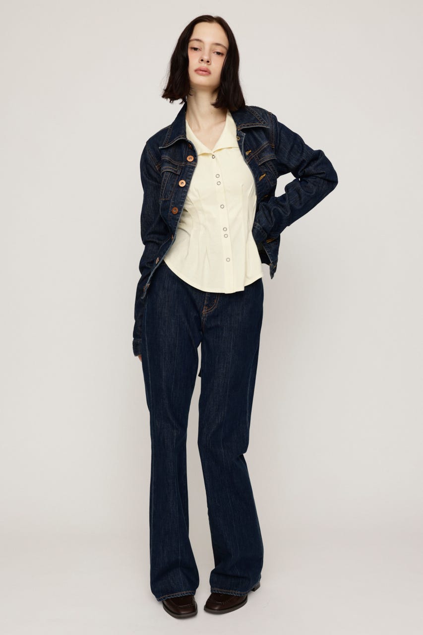 OPEN COLLAR TUCKED シャツ O/WHT FREE