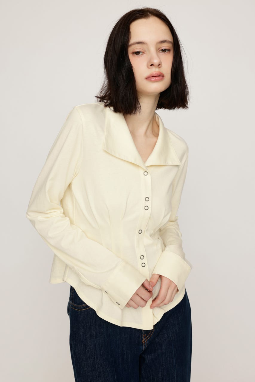 OPEN COLLAR TUCKED シャツ O/WHT FREE