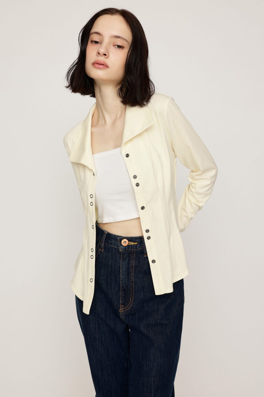 OPEN COLLAR TUCKED シャツ O/WHT FREE
