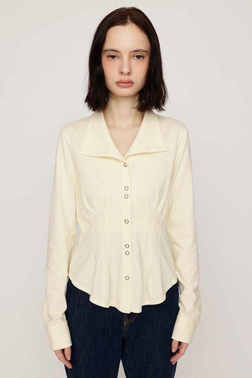 OPEN COLLAR TUCKED シャツ O/WHT FREE