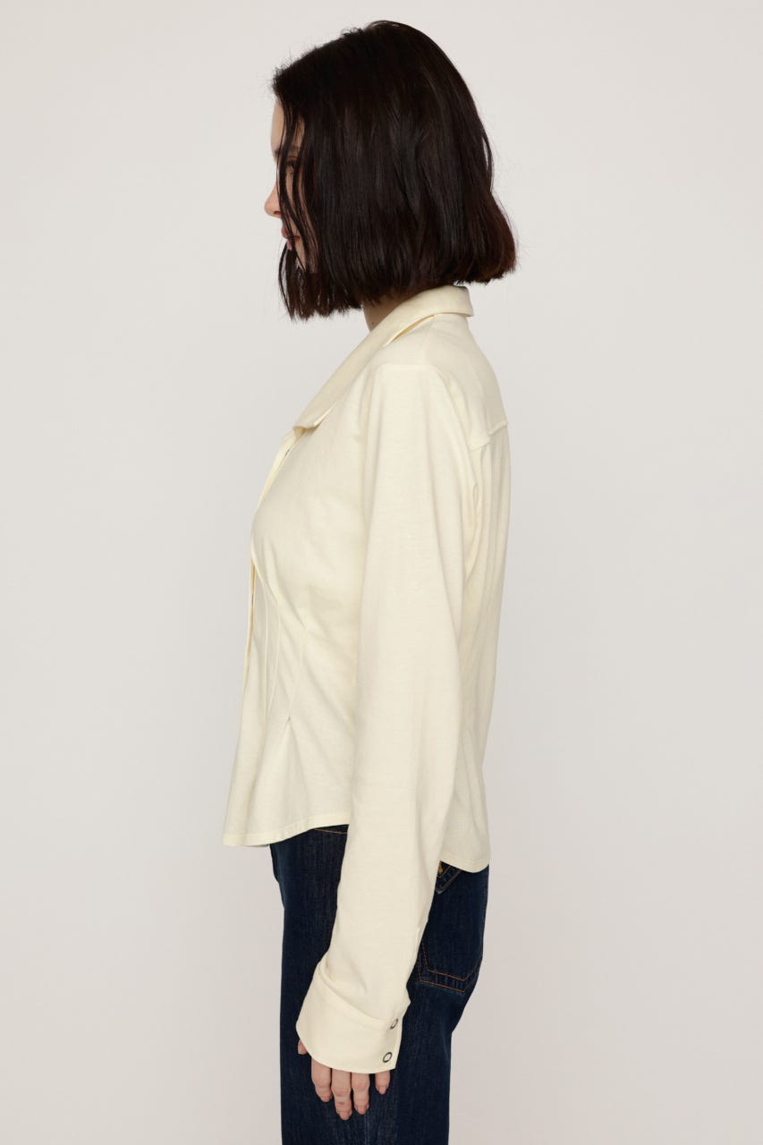 OPEN COLLAR TUCKED シャツ O/WHT FREE