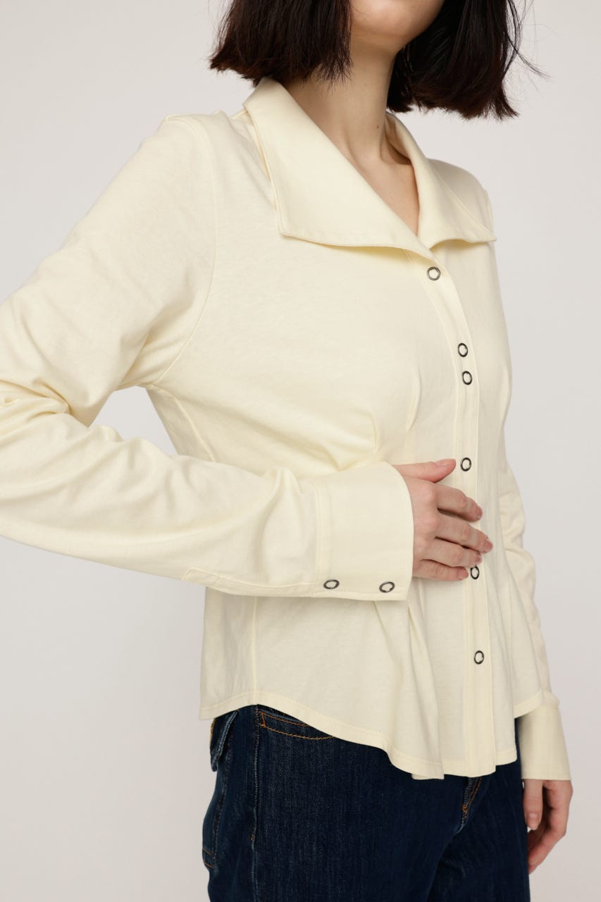 OPEN COLLAR TUCKED シャツ O/WHT FREE