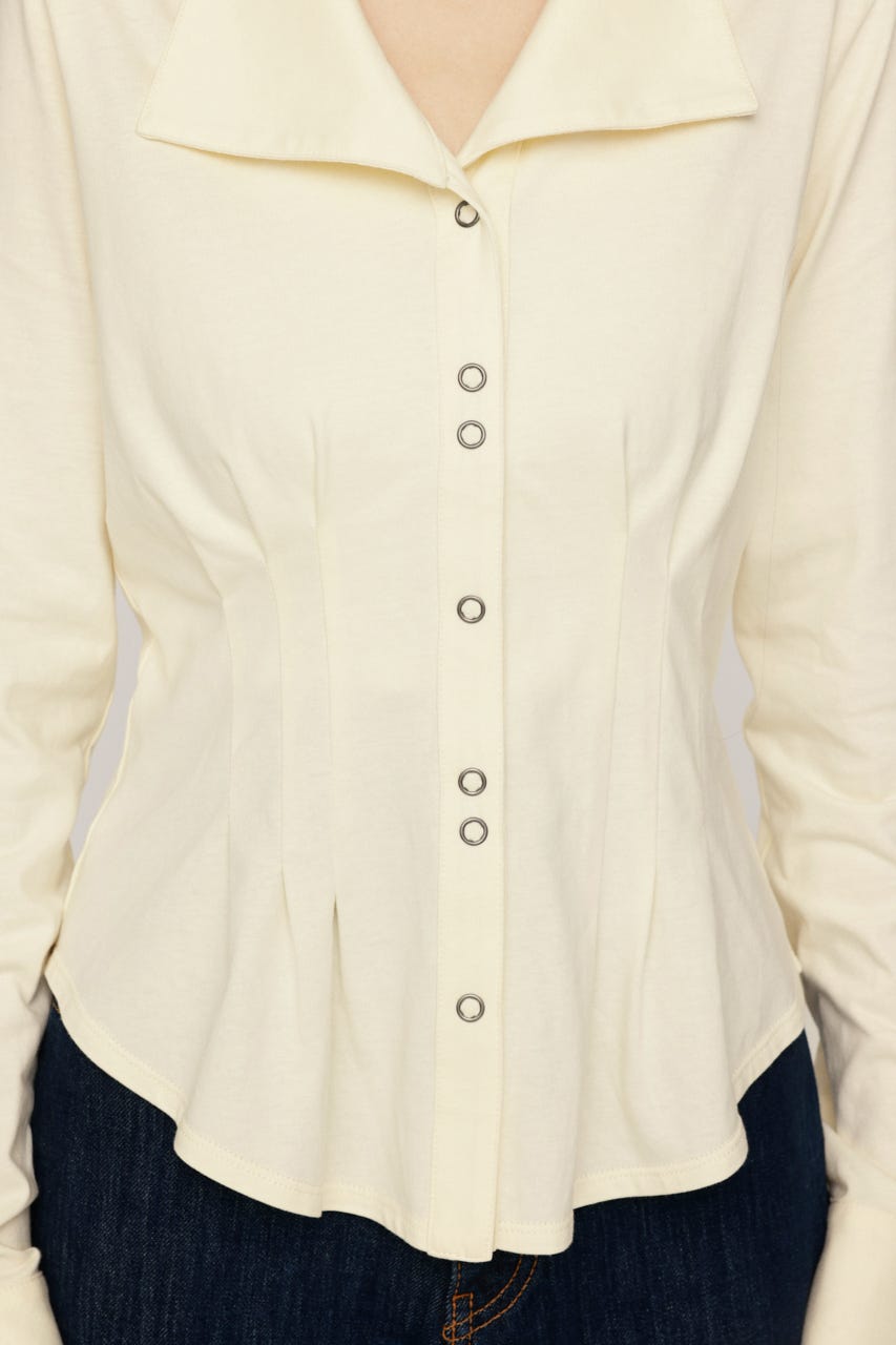 OPEN COLLAR TUCKED シャツ O/WHT FREE