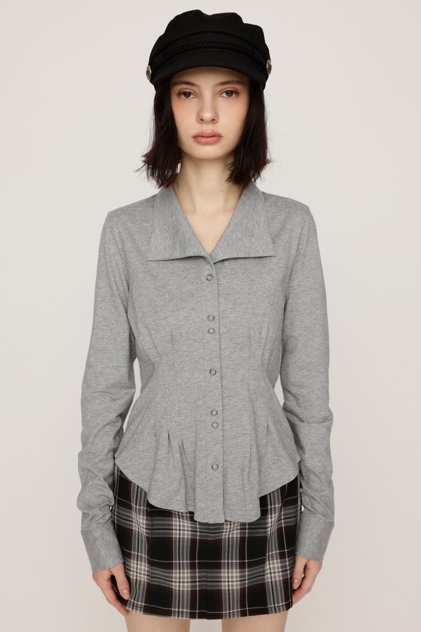 OPEN COLLAR TUCKED シャツ T.GRY FREE