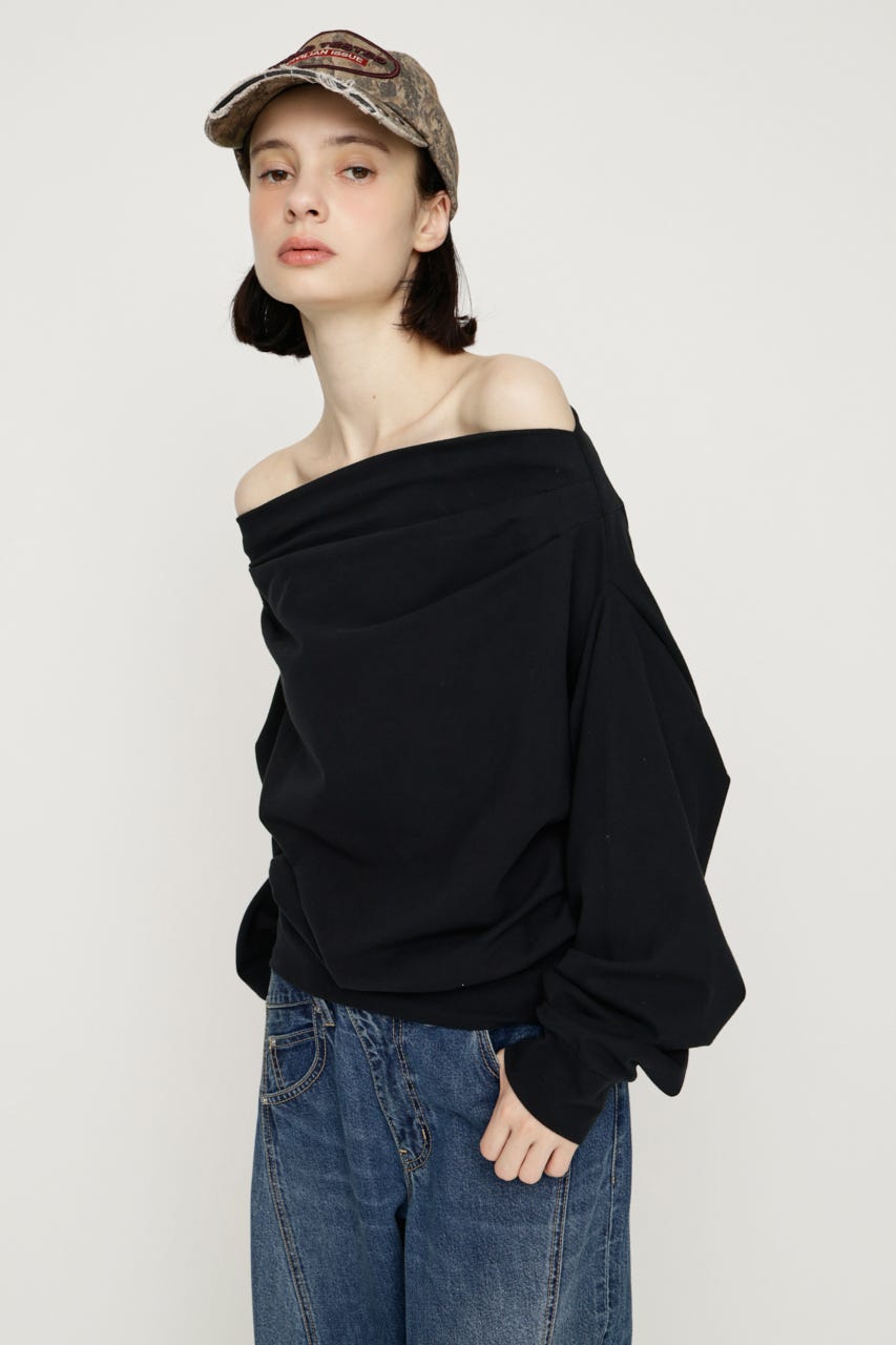 TUCKED OFFSHOULDER トップス BLK FREE
