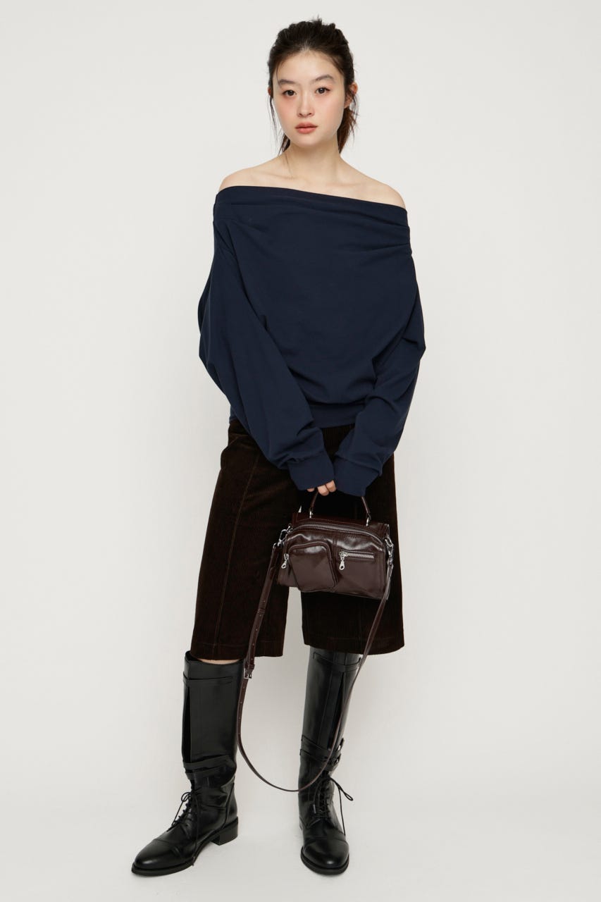 TUCKED OFFSHOULDER トップス NVY FREE