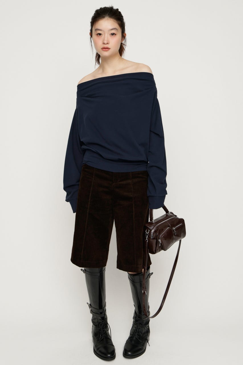 TUCKED OFFSHOULDER トップス NVY FREE