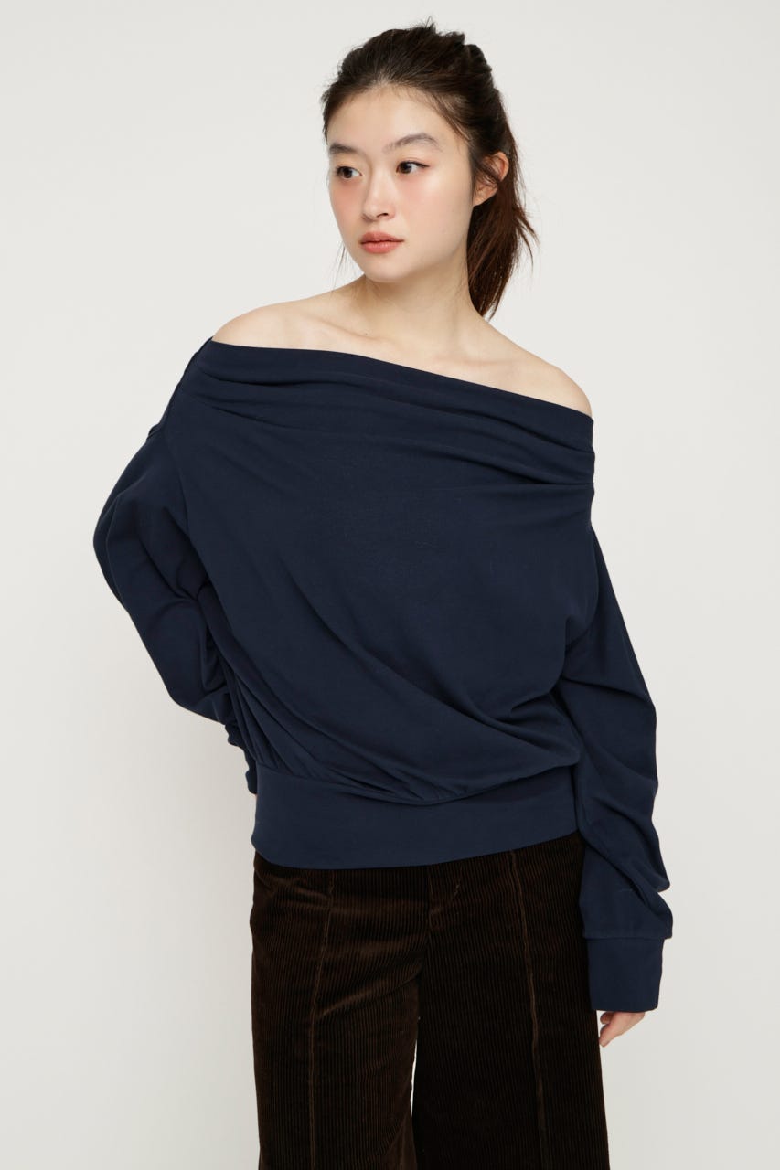 TUCKED OFFSHOULDER トップス NVY FREE