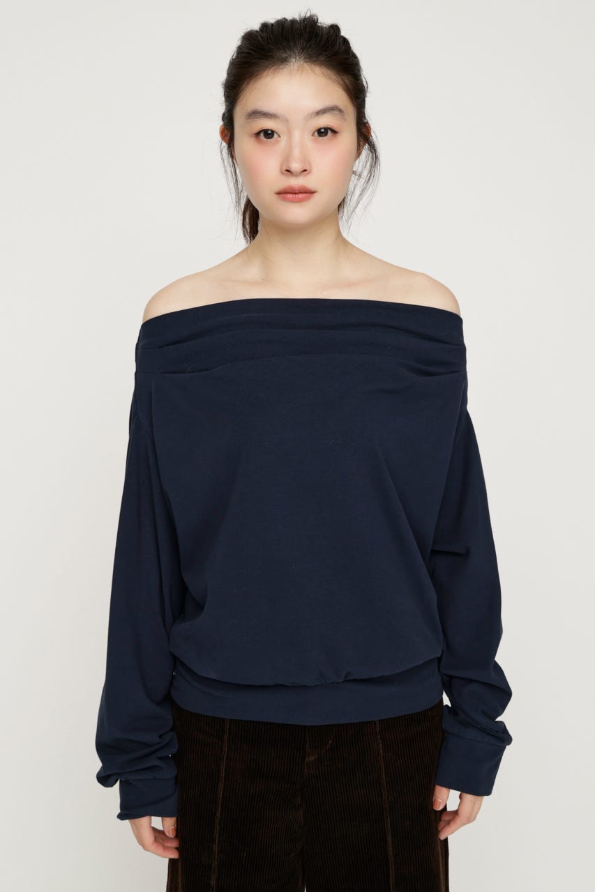 TUCKED OFFSHOULDER トップス NVY FREE