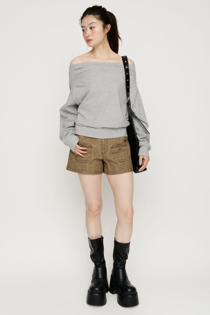TUCKED OFFSHOULDER トップス T.GRY FREE