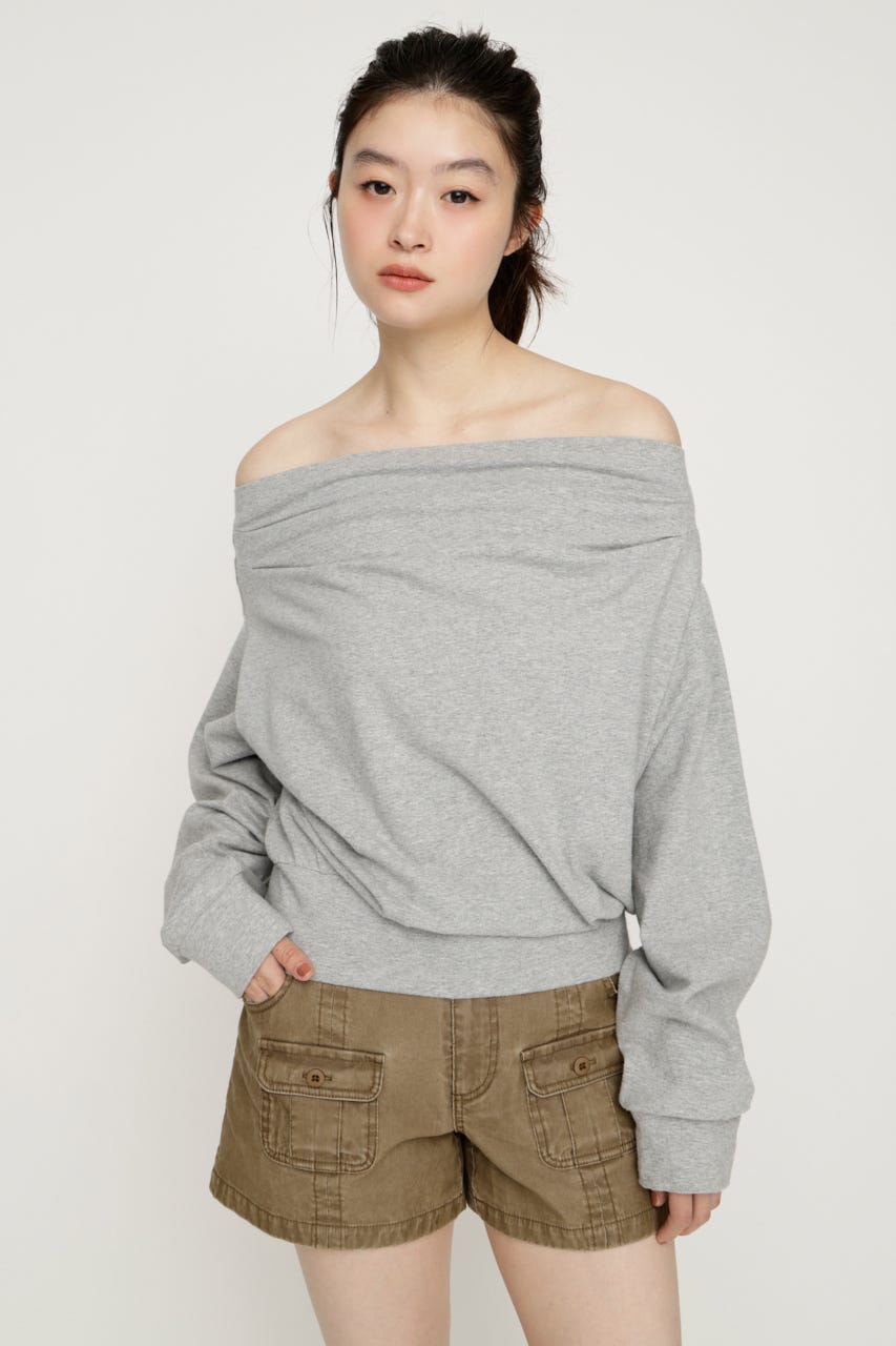 TUCKED OFFSHOULDER トップス T.GRY FREE