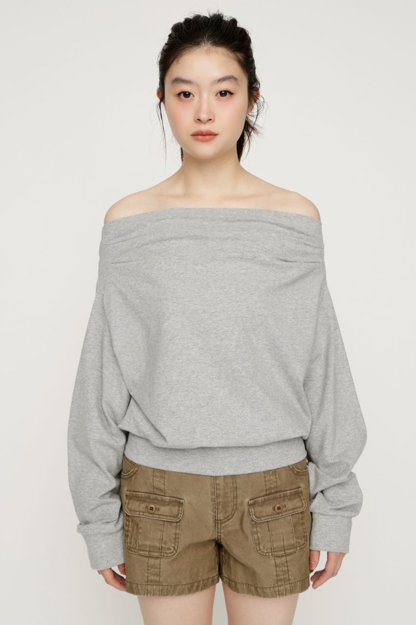 TUCKED OFFSHOULDER トップス T.GRY FREE